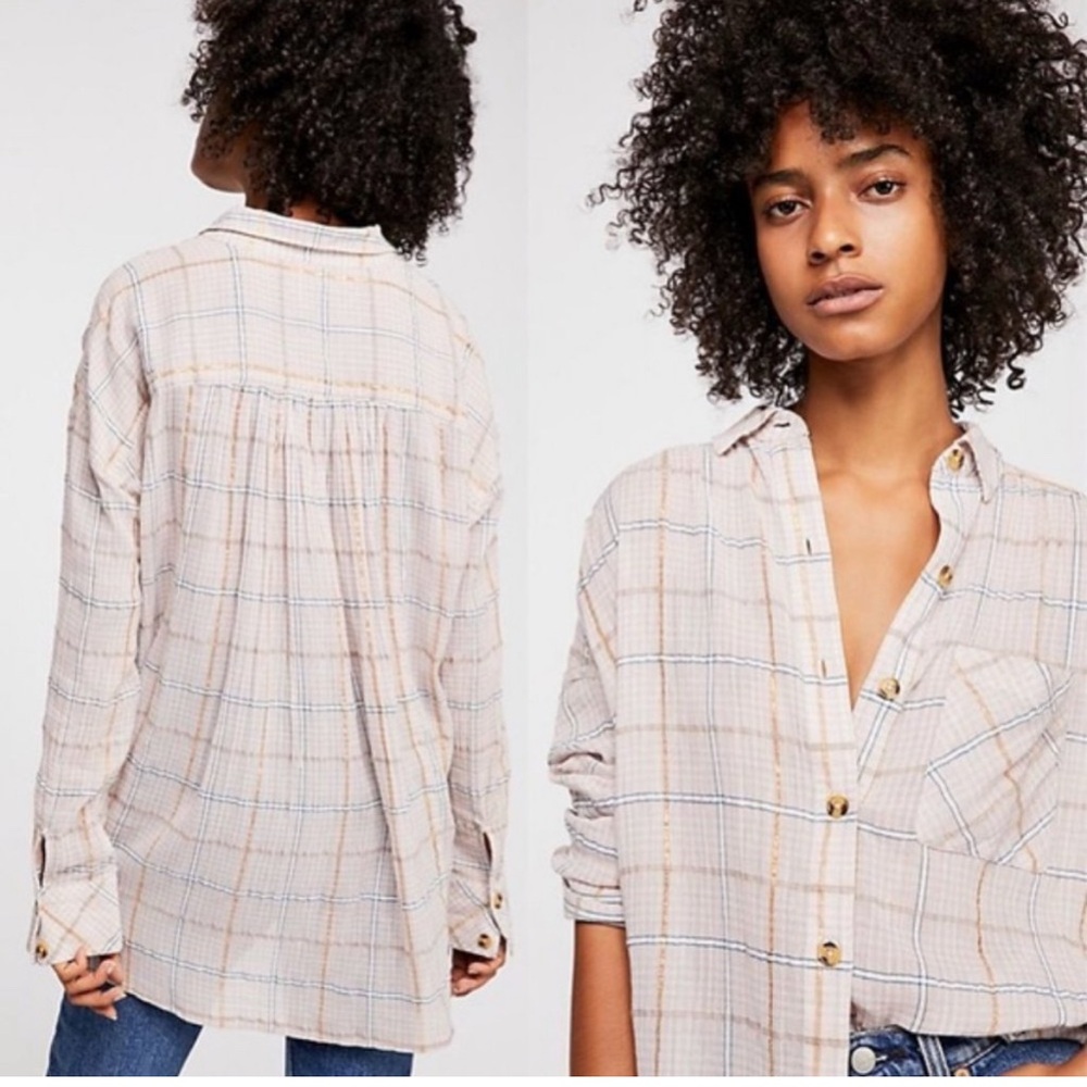 New with tags! Free People Break My Stride Plaid Shirt. Sz. M